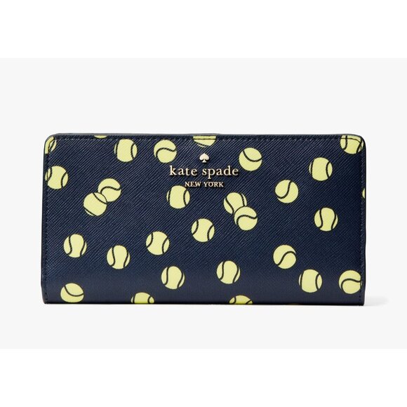 New Kate Spade Tennis Toss Large Bifold Blazer Blue Multi - Picture 1 of 3